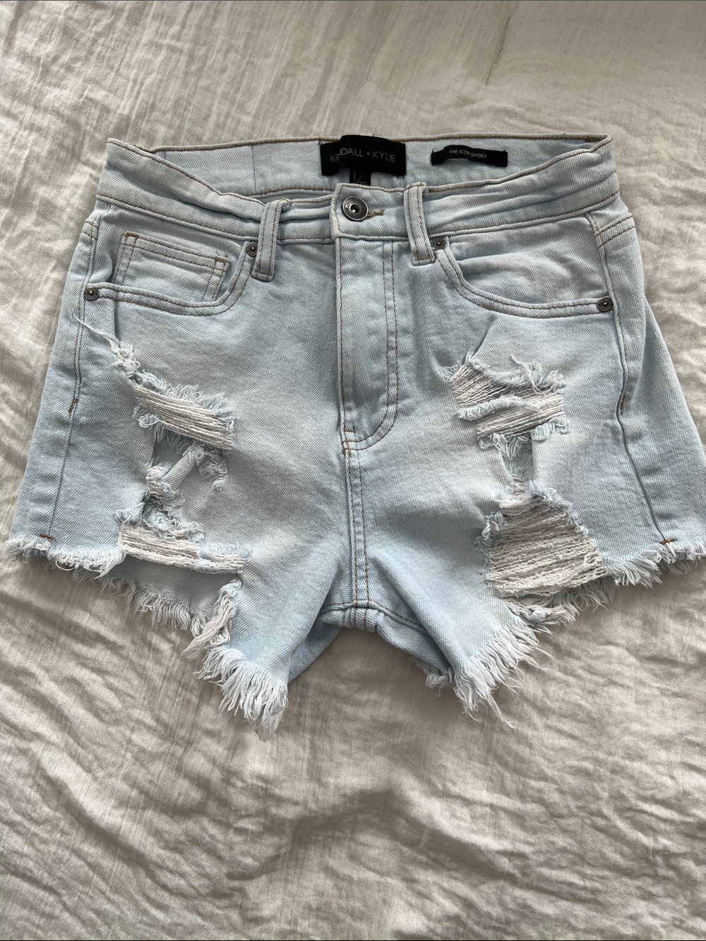 Kendall & Kylie Light Blue Distressed High-Rise Denim Shorts
